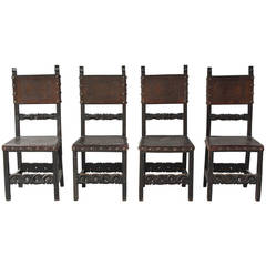 Set of Four Embossed Leather Chairs