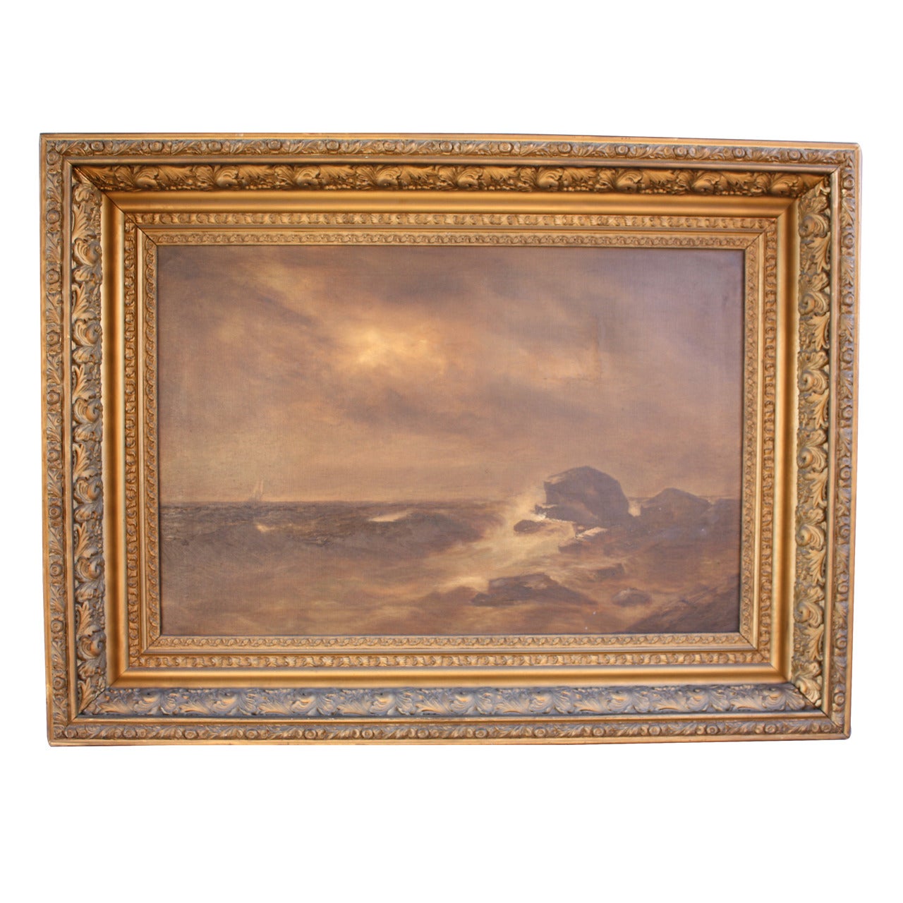 19th Century Oil Painting of Coast by P.F. Lund For Sale