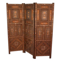 Antique Moorish Inlaid 3-Panel Screen