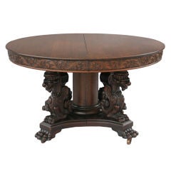 1920's Oak Round Dining Table w/Griffins