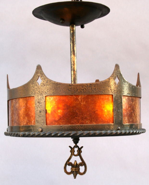 Iron Rare 1920's Mica-lined Ceiling Fixture