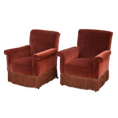 Pair Handsome Mohair Arm Chairs c. 1920's