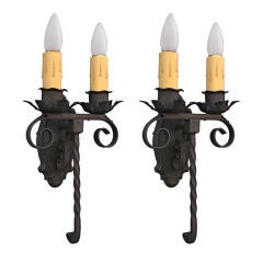 Antique Pair of Wrought Iron Double Sconces