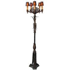 Antique Large and Exceptional Wrought Iron and Bronze Torchiere
