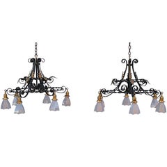 Antique Pair Of Large Downlight Chandeliers