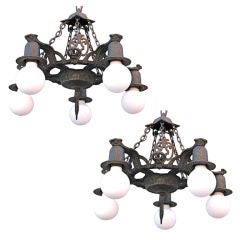 Pair of 5-Light Down-Light Chandeliers