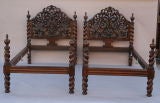 Antique Pair Of 1920's Mahogany Carved Beds