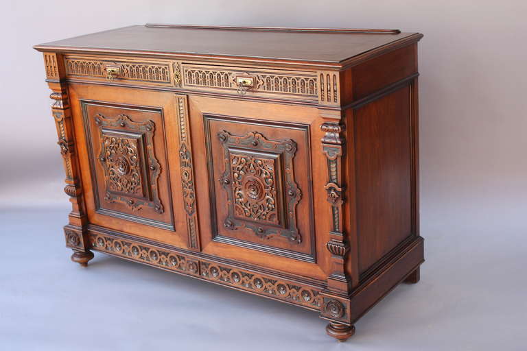 1920's Spanish Revival Carved Sideboard In Excellent Condition In Pasadena, CA