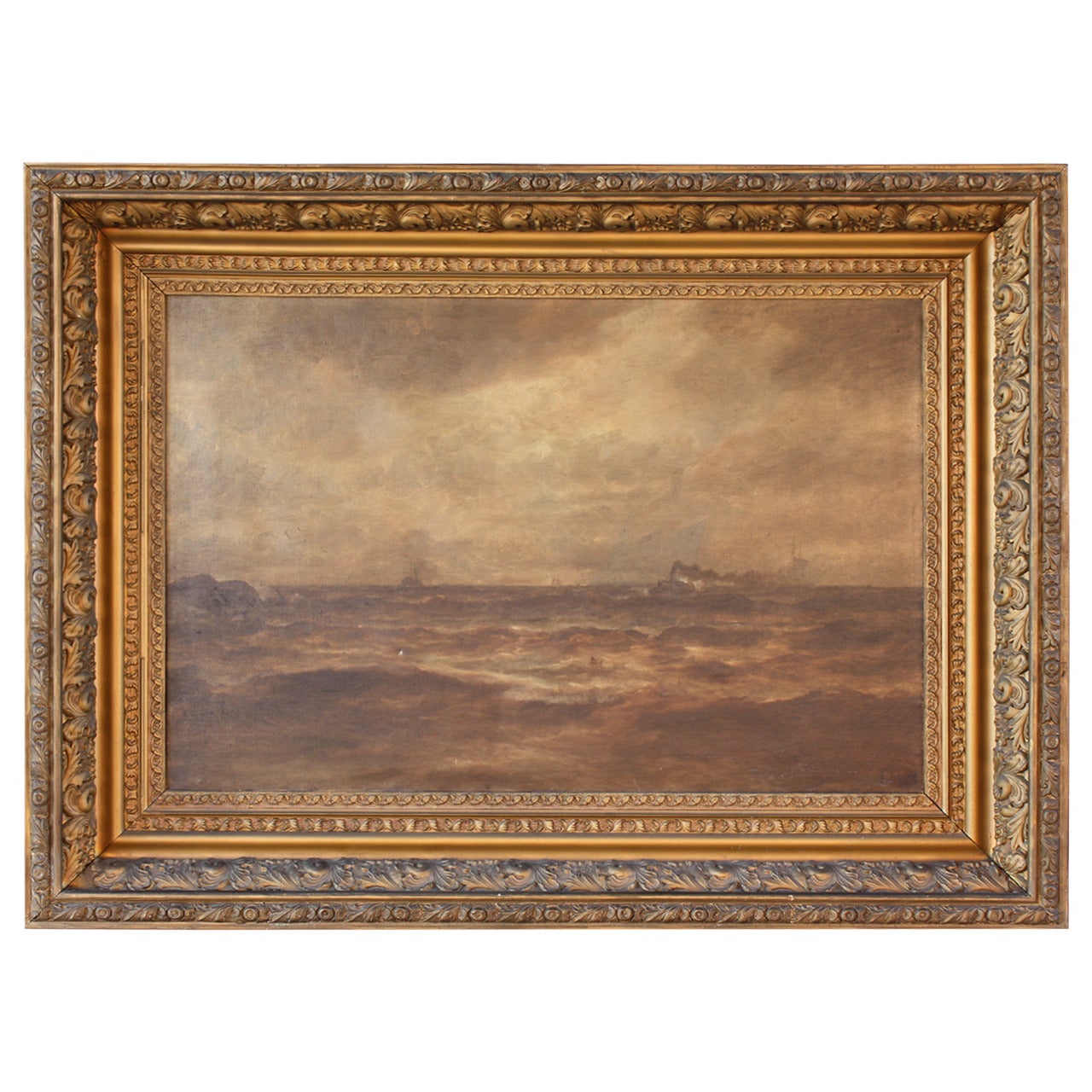 19th Century Seascape with Steam Ship by P F Lund For Sale