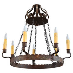 Large Scale 1920s Wrought Iron Chandelier
