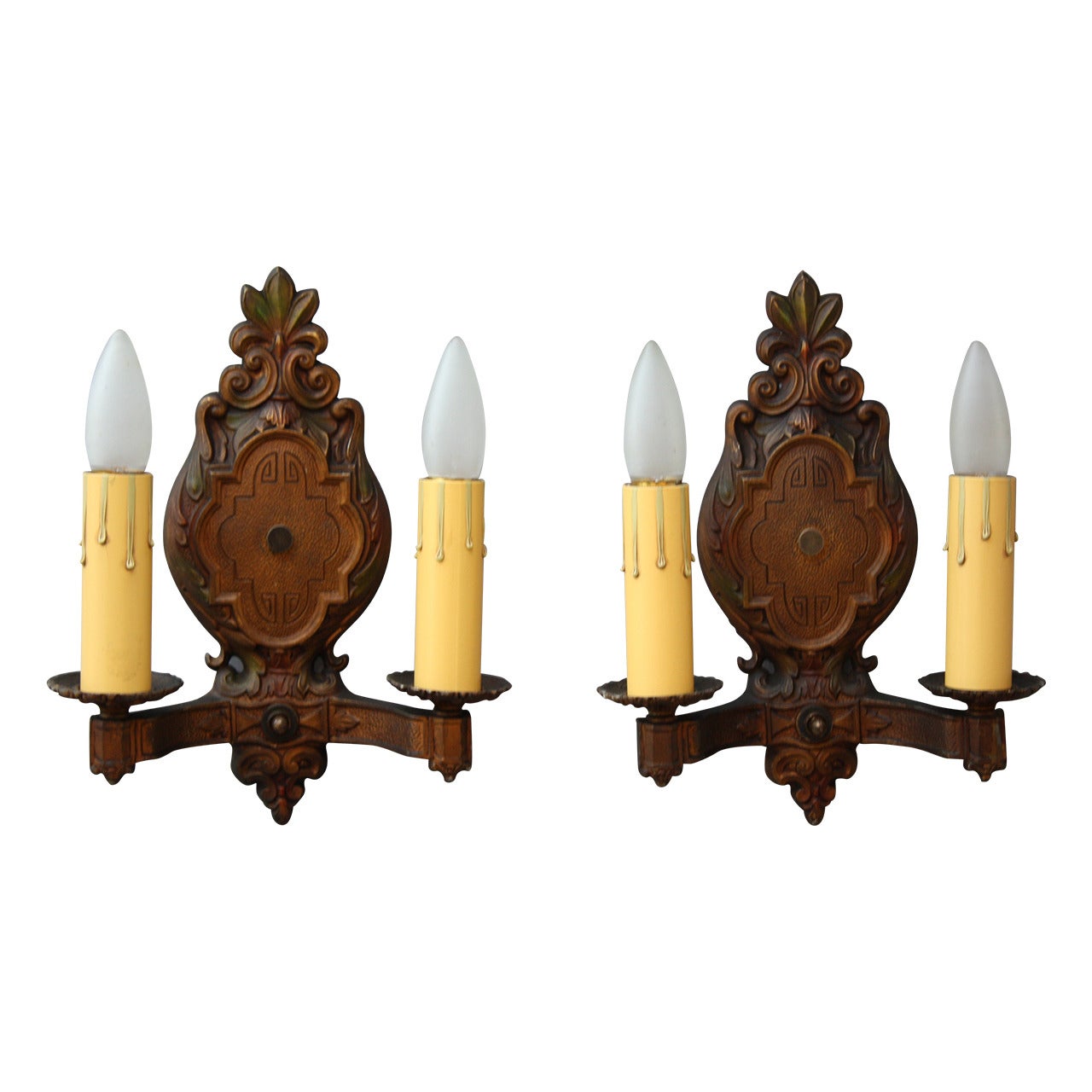 Pair of 1920s Double Sconces For Sale