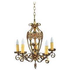 Vibrant 1920s Chandelier with Original Polychrome