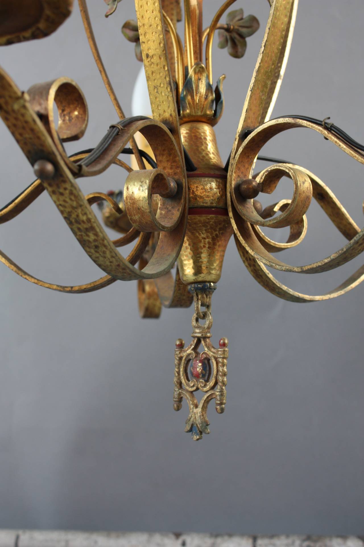 Spanish Colonial Vibrant 1920s Chandelier with Original Polychrome For Sale