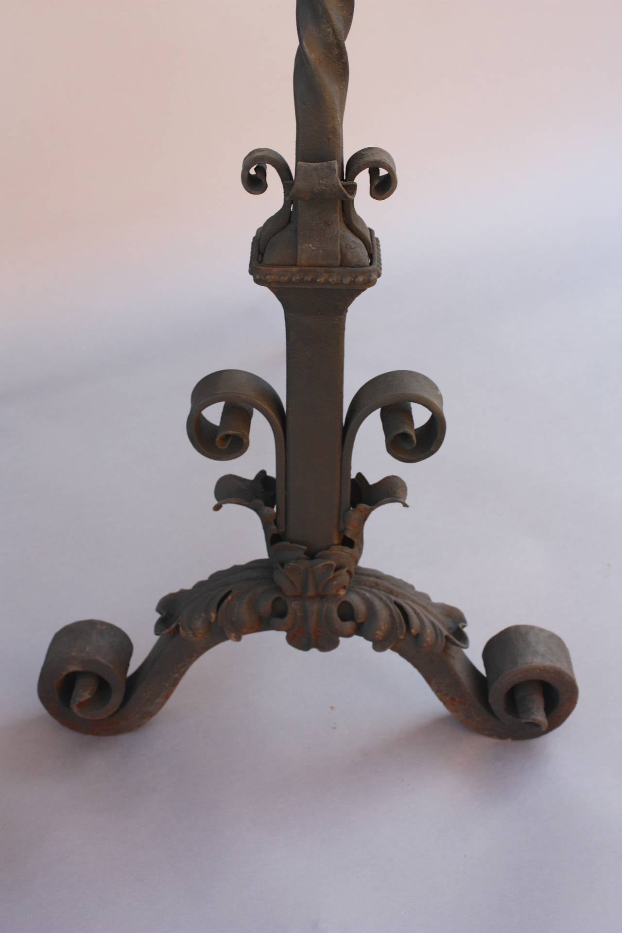 Spanish Colonial Pair of Wrought Iron Andirons For Sale