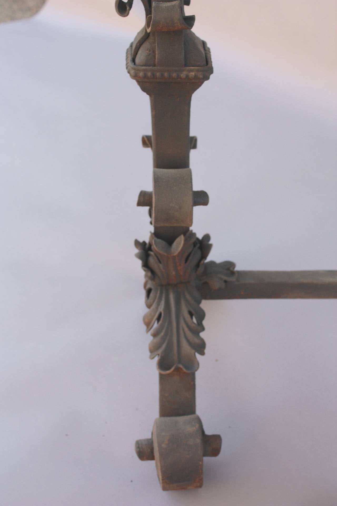 Early 20th Century Pair of Wrought Iron Andirons For Sale