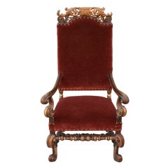 Carved Walnut And Mohair Chair