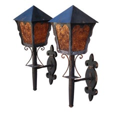 Antique Pair Of Iron And Wood Exterior Fixtures