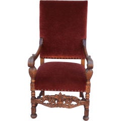 Mohair And Carved Walnut Chair