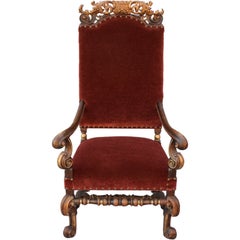 Carved Walnut And Mohair Chair
