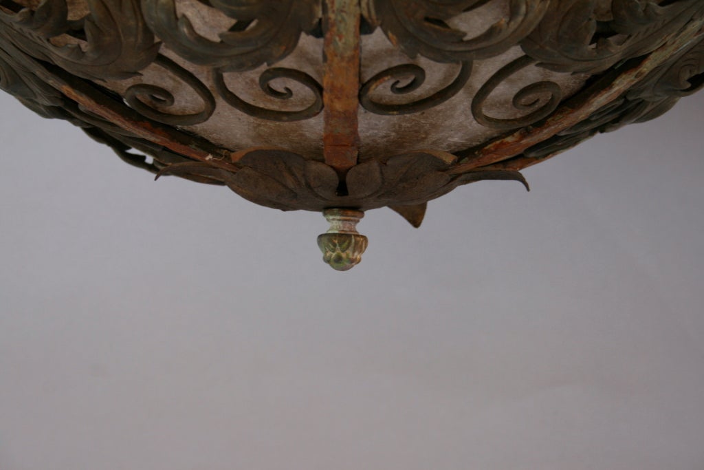 Exceptional Wrought Iron and Mica Chandelier, c. 1920's 4