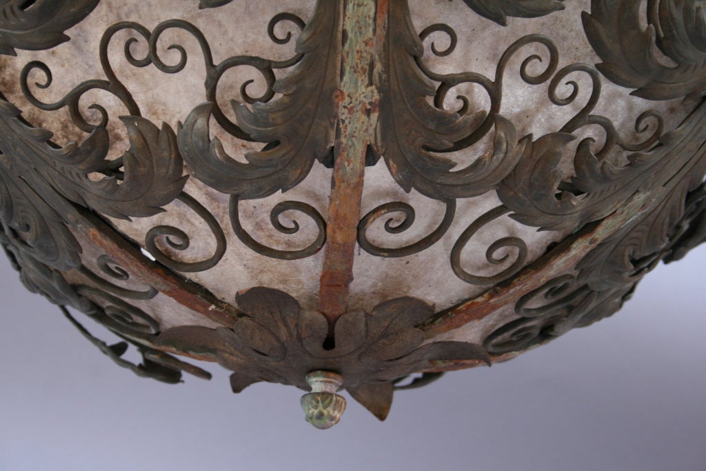 Exceptional Wrought Iron and Mica Chandelier, c. 1920's 5