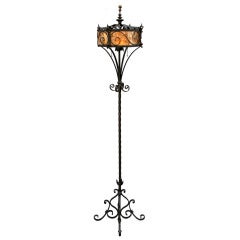 Antique 1920's Torchiere With Mica Shade