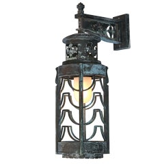Unique Brass Exterior Wall-mounted Lantern w/ Art Deco Influence