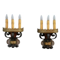 Imposing Pair Of 1920's Iron And Brass Sconces