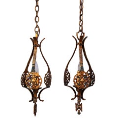 Pair Of 1920's Pendants With Polychrome Finish