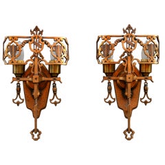 Pair of Polychrome Brass Sconces