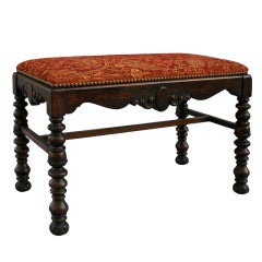 Carved Walnut And Velvet Bench