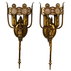 Pair Of Brass and Mica Sconces