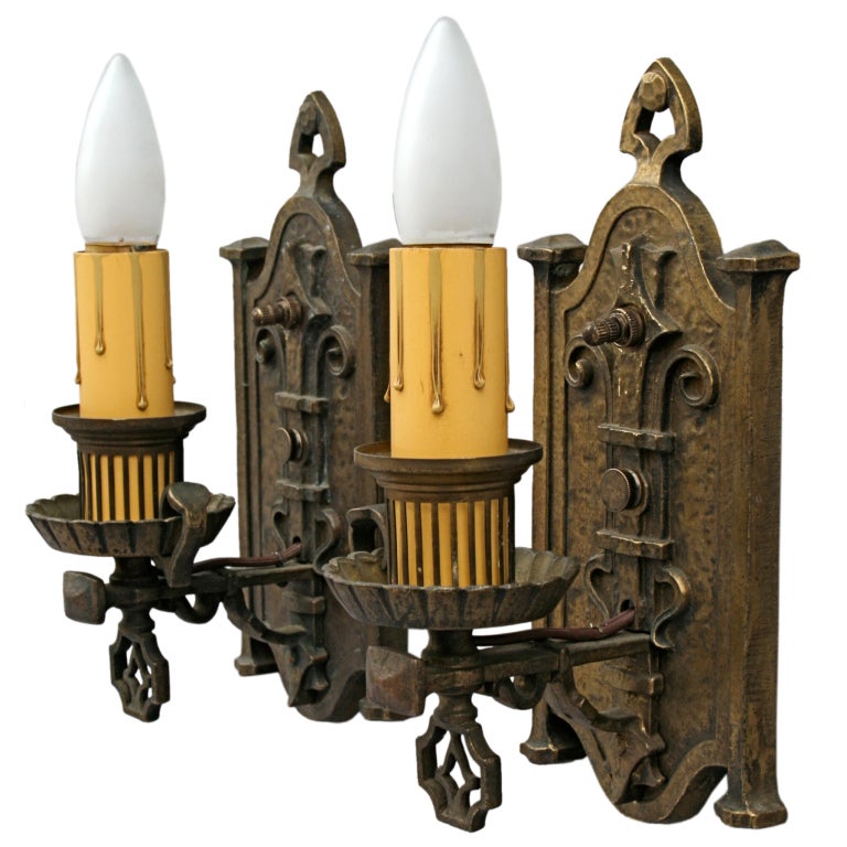 Pair Of Cast Bronze Sconces at 1stdibs