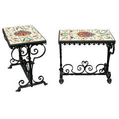 Pair Of Tiled Wrought Iron Side Tables
