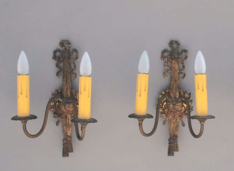 Pair of Ribbon Brass Sconces