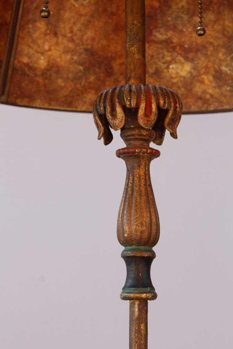 Ornate 1920's Floor Lamp with Original Period Mica Shade In Good Condition In Pasadena, CA