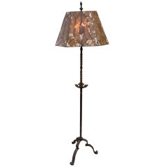 Antique Wrought Iron Floor Lamp w/ Original Shade