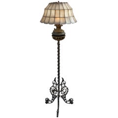 Antique Wrought Iron Lamp With Capiz Lampshade