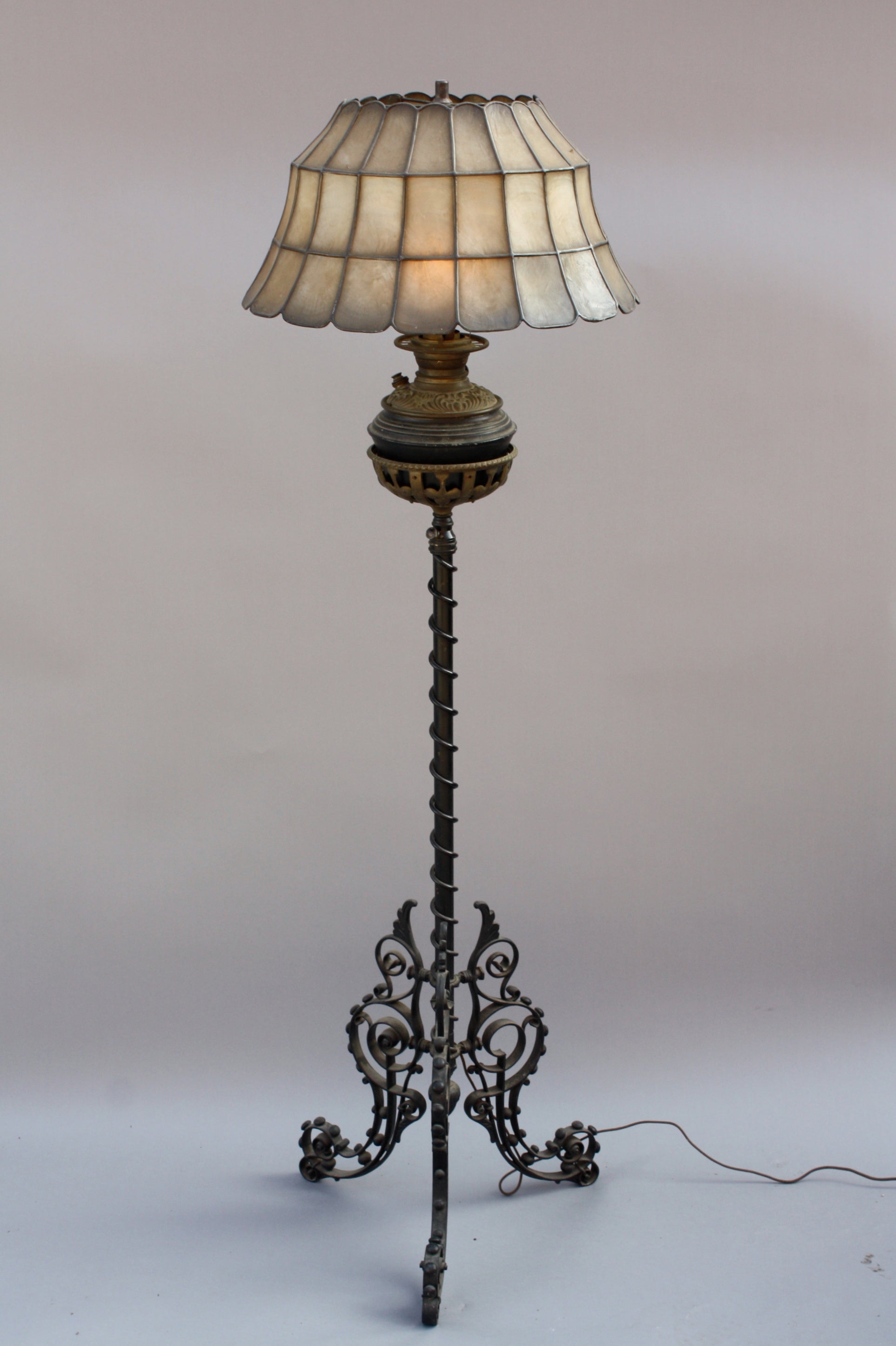 Wrought Iron Lamp With Capiz Lampshade  For Sale