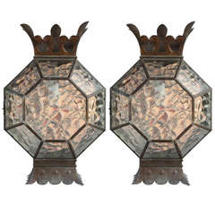 Large Pair Of 1929 Glass and Brass Lights
