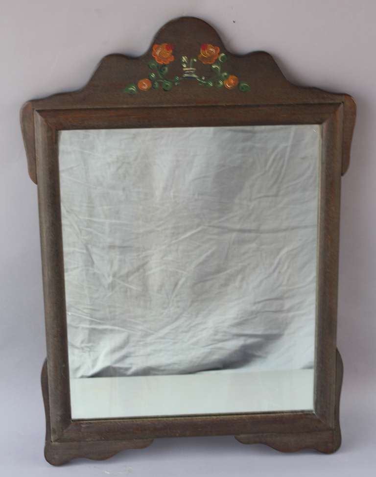 Old world finish painted Monterey mirror with scalloped top. Circa 1930's. Unsigned. 35.25