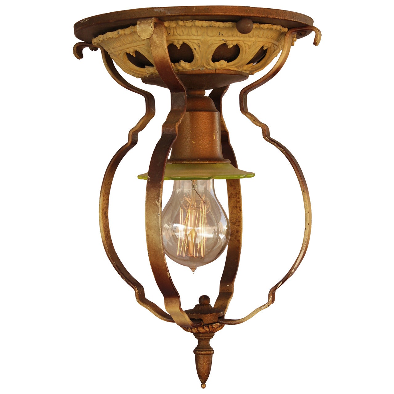 Unusual Ceiling Fixture with Green Glass Accent