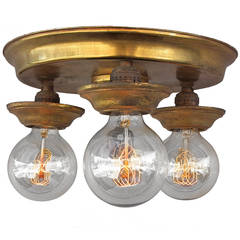 Antique 3-Light 1920's Flush Mount Ceiling Light Fixture.