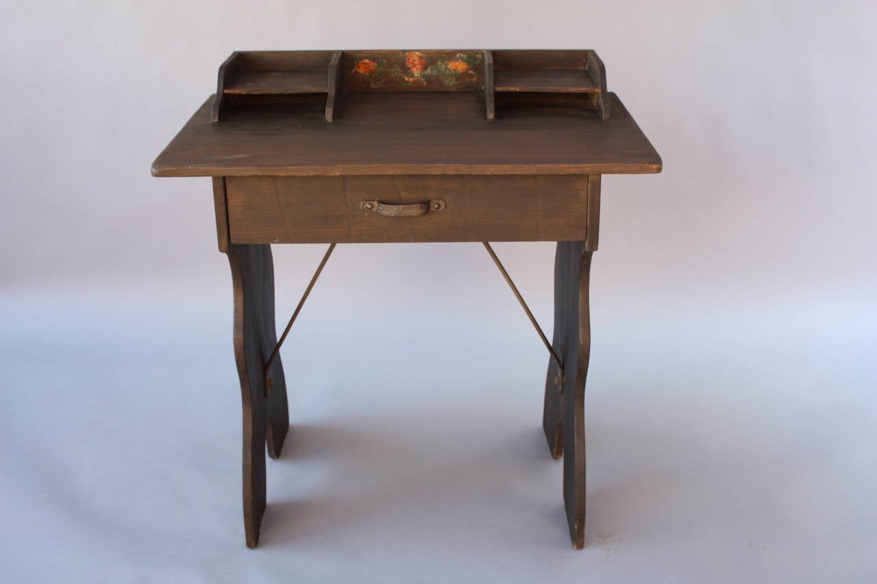Handsome signed Monterey desk with iron trestle. ca.1930's Measures: 32