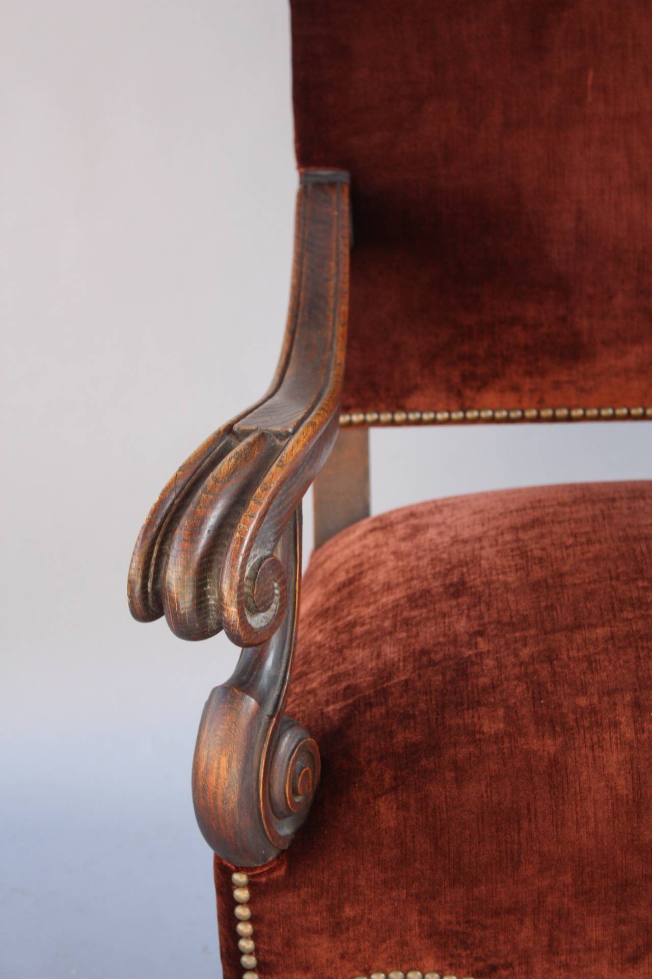 Early 20th Century Velvet Upholstered Armchair, circa 1920s