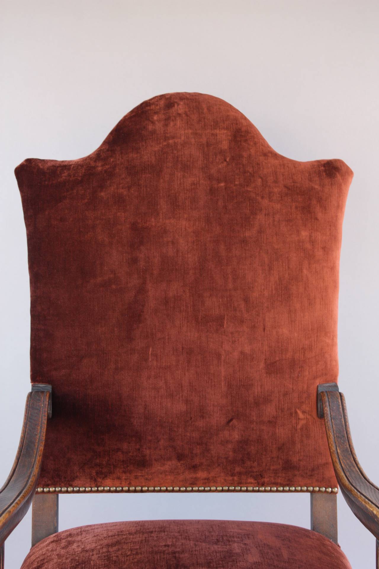 Velvet Upholstered Armchair, circa 1920s 2