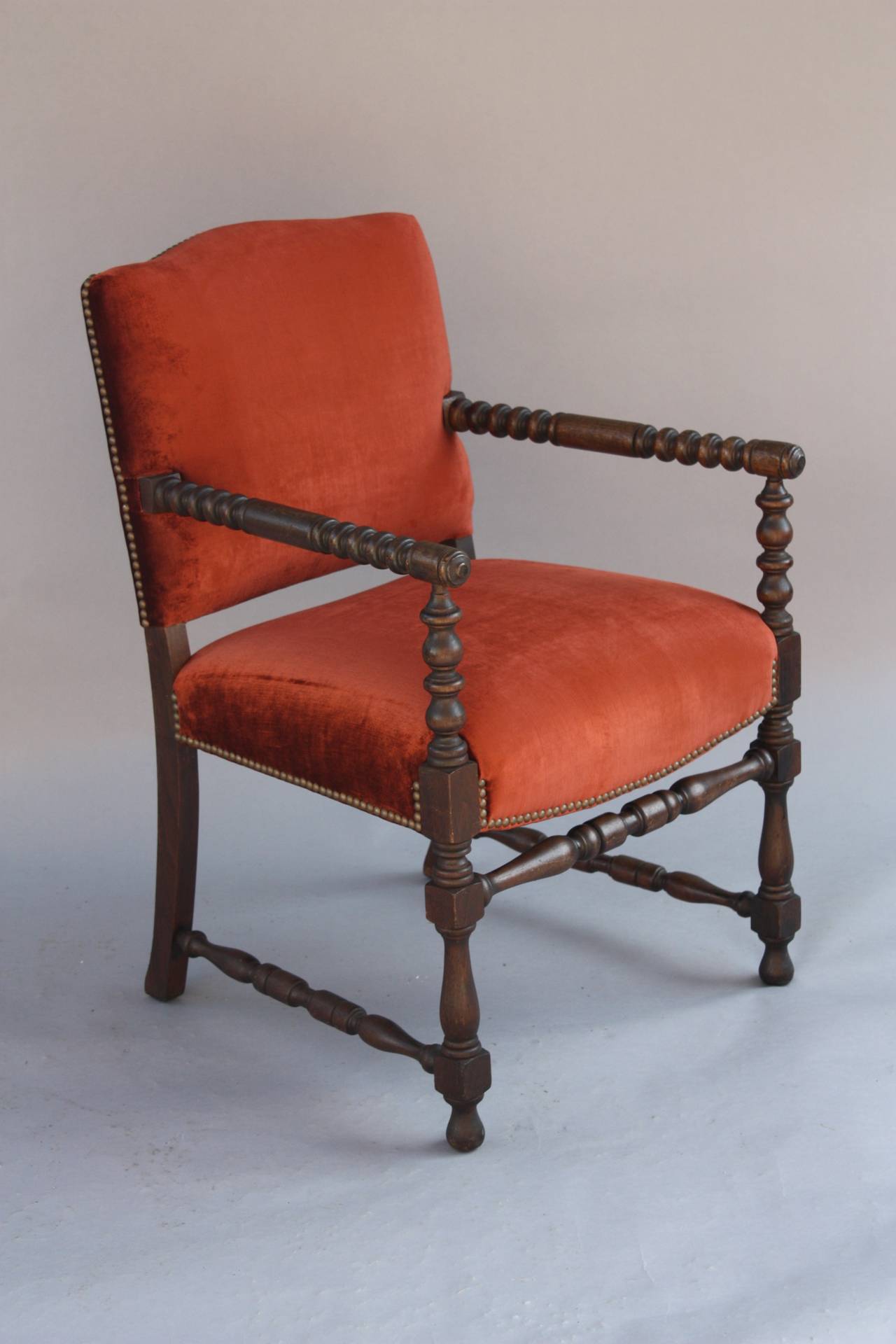 1920s Armchair with Beautiful Red Velvet Upholstery In Good Condition In Pasadena, CA