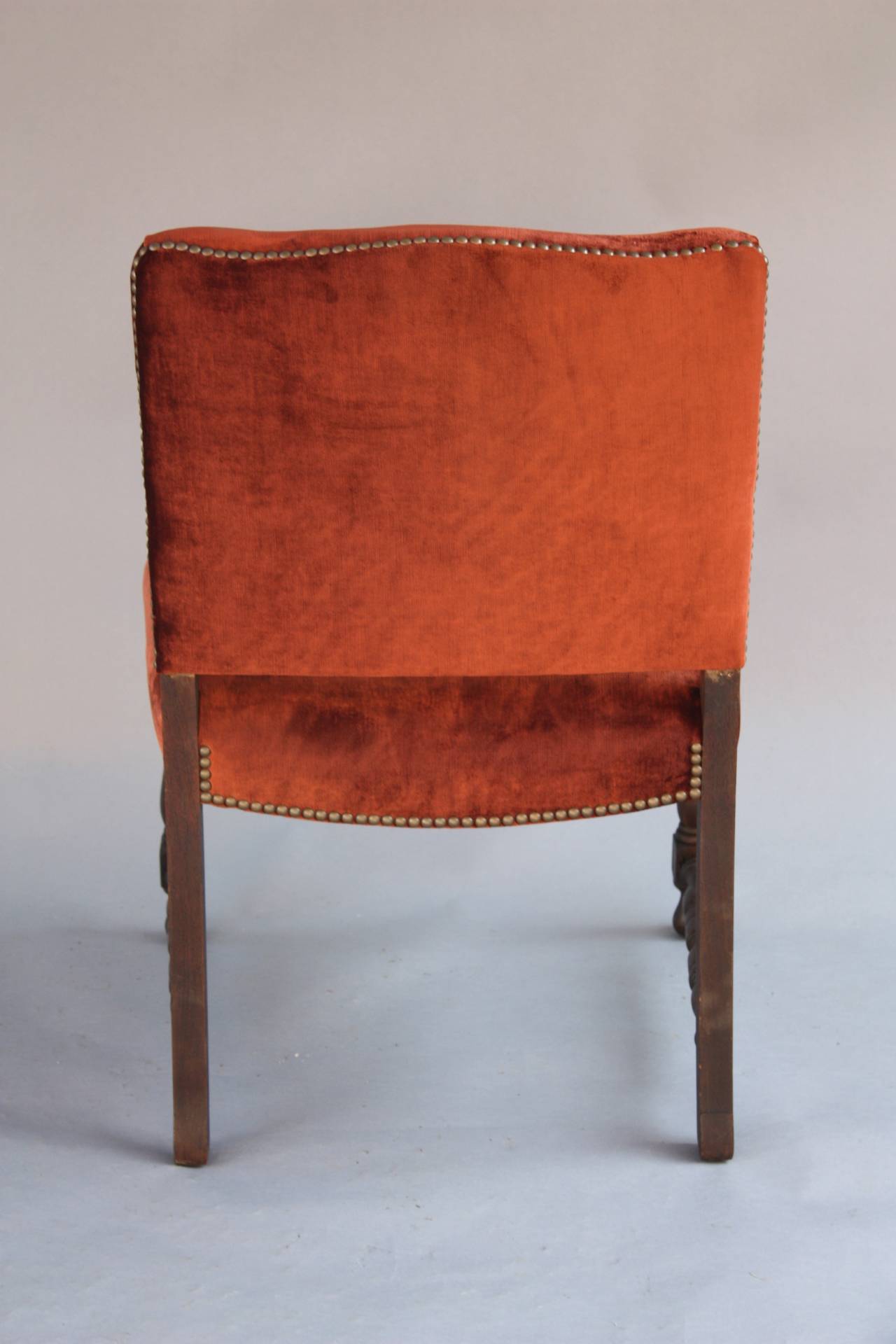 Early 20th Century 1920s Armchair with Beautiful Red Velvet Upholstery