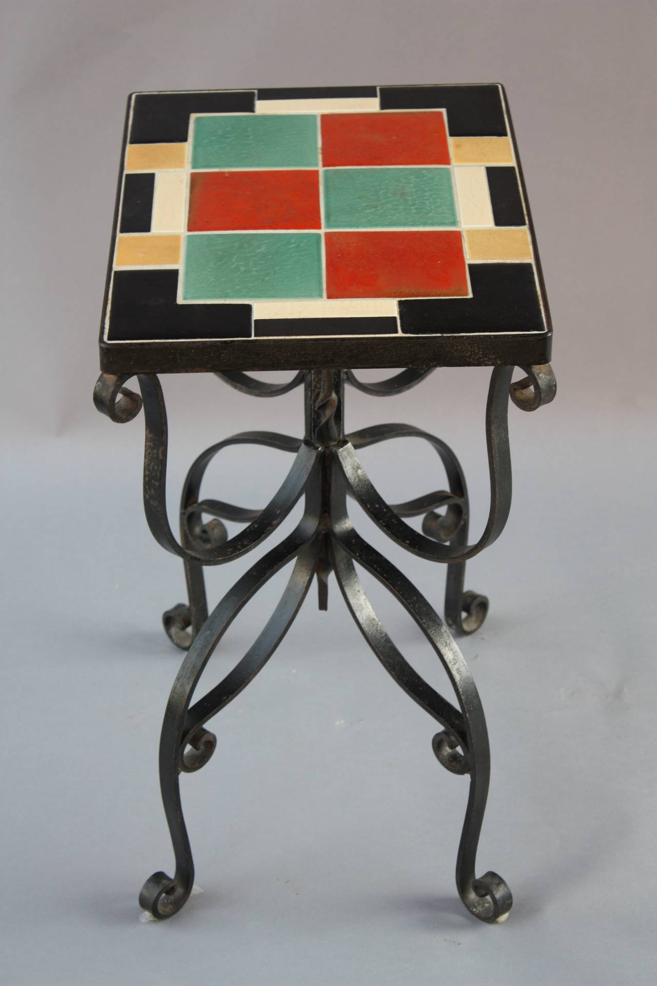 1920s American Encaustic Iron-Tile Table In Good Condition In Pasadena, CA