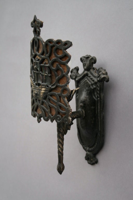 1 of 2 Polychrome Sconces with Ship Motif Mica Shields 3